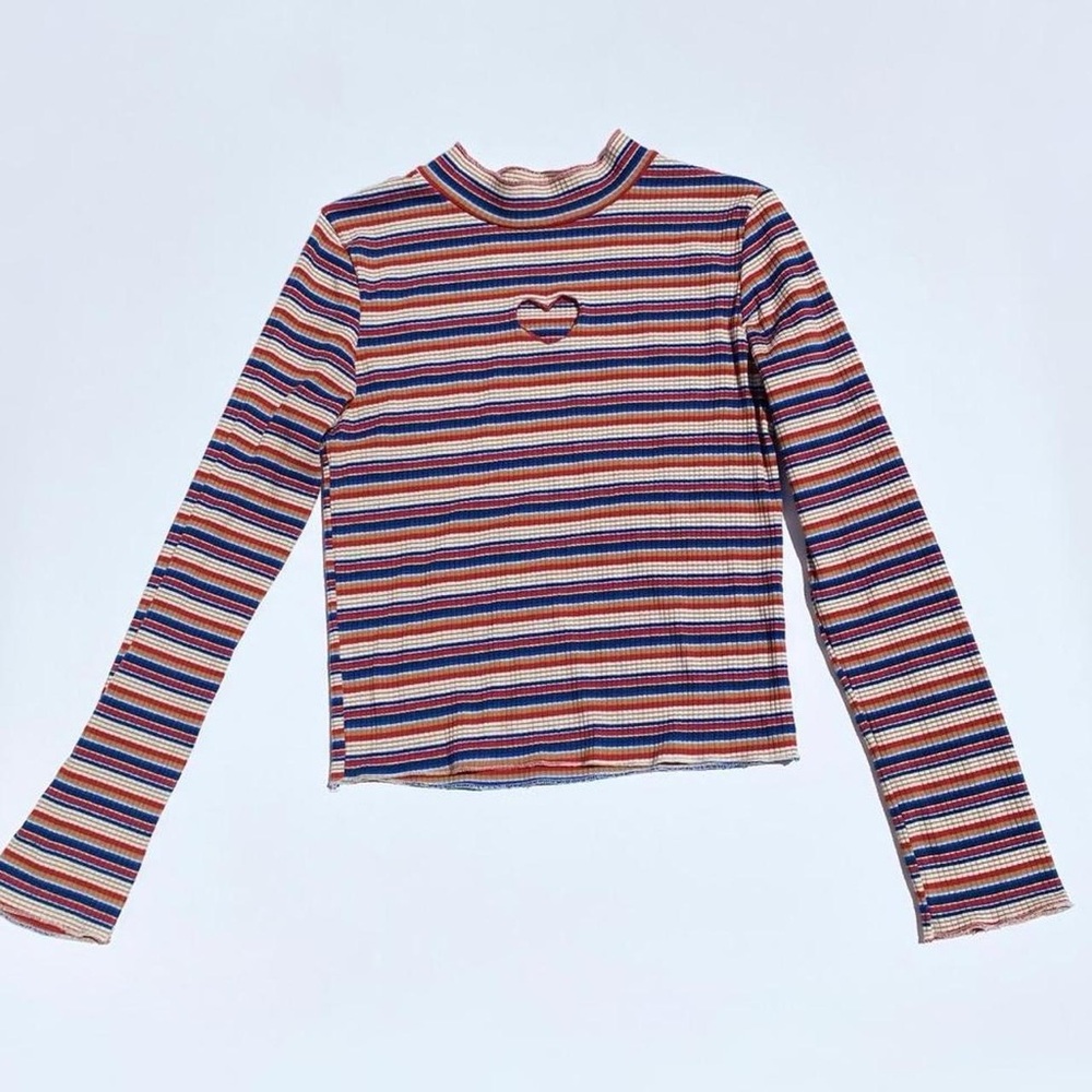 Colorful Striped long sleeve top with heart cut out Women's Small Medium Y2K 90s